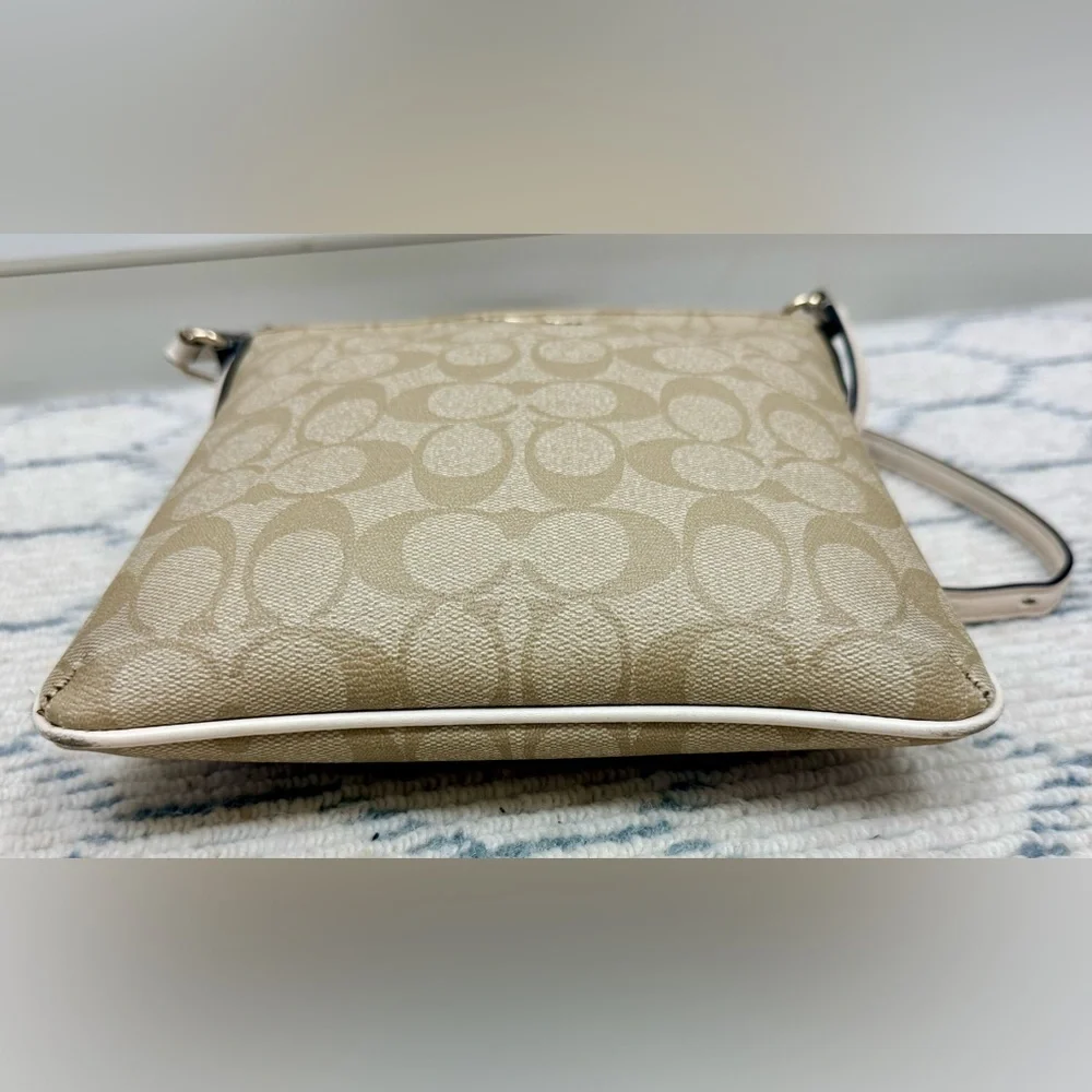 COACH Signature Beige/White Monogram Logo North South Adjust. Strap Crossbody
